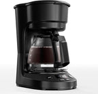 WAA 5 Cup Programmable Drip Coffee Maker, Portable Coffee Machine with Glass Pot, Includes Hot Plate and Reusable Filter, Auto Shut-Off and Delay Brew, 25oz Water Tank, Black