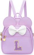 KKXIU Girls Initial Bowknot Cute Mini Backpack for Toddler, Travel Small Girl Backpacks, Personalized Birthday Gifts for Little Girls and Kids(L, Purple)
