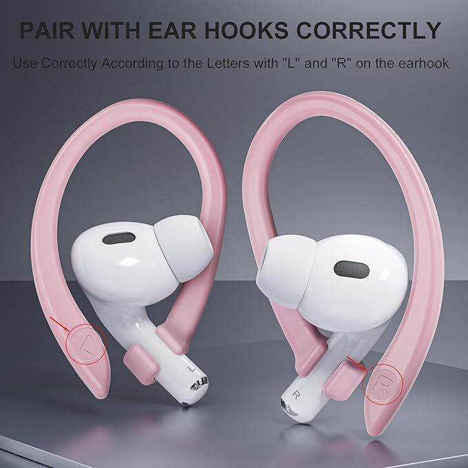 2 Pairs AirPods Ear Hooks for AirPods Pro 2, AirPods Pro, AirPods 4, 3, 2 & 1, Upgraded Anti Slip Sports Clip Hooks for AirPods 1, 2, 3, 4,Pro and Pro 2 – Pink