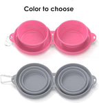 Collapsible Double Dog & Cat Bowl, 2-in-1 Silicone Food & Water Dish with Carabiner, Portable Travel Feeding Bowl for Camping, Hiking, Small & Medium Pets, Dark Grey