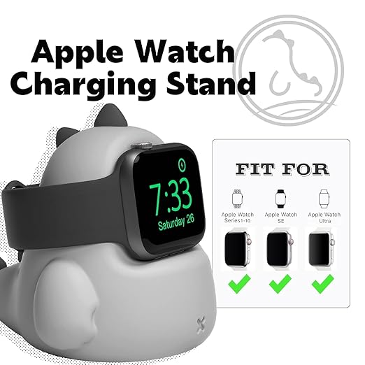 ELETIUO Charger Stand Compatible with Apple Watch Series Ultra2/Ultra/10/9/8/SE2/7/6/SE/5/4/3/2/1 (49/46/45/44/42/41/40/38mm),Dinosaur iWatch Charging Dock,Supports Nightstand Mode,Grey