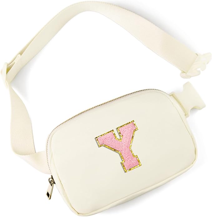 Gitus Personalized Gifts Birthday Gifts for Girls Fanny Pack Cross Body Bags with Initial Letter Preppy Stuff Gifts for Her Girlfriend Wife Sister Friends Mom (Ivory-Y)