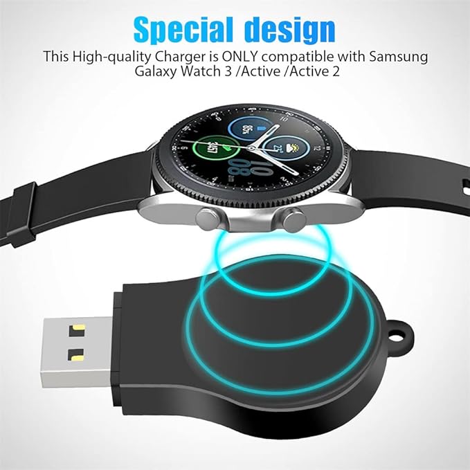 Portable Galaxy Watch 8 7 6 5 Charger USB Wireless Charger Keychain for Samsung Galaxy Watch 8 7 Ultra 6 Classic 5 Pro 4 Classic 3 & Active 2 Accessories (Black)