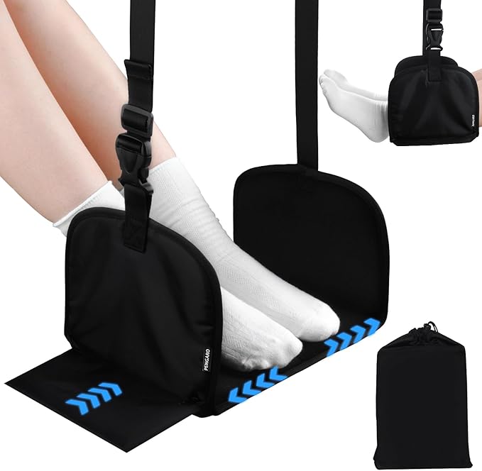 Airplane Foot Rest, Widen Travel Foot Hammock Memory Foam Plane Footrest to Relieve Feet Soreness, Foot Hammock for Long Haul Airplane Travel Car Train Office Long Flights Essentials