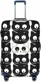 Travel Luggage Cover, Black White Cats Washable Elastic Stretch Anti-scratch Suitcase Sleeve Protector with Concealed Zipper for Wheeled Luggage Fits 25-28 Inch