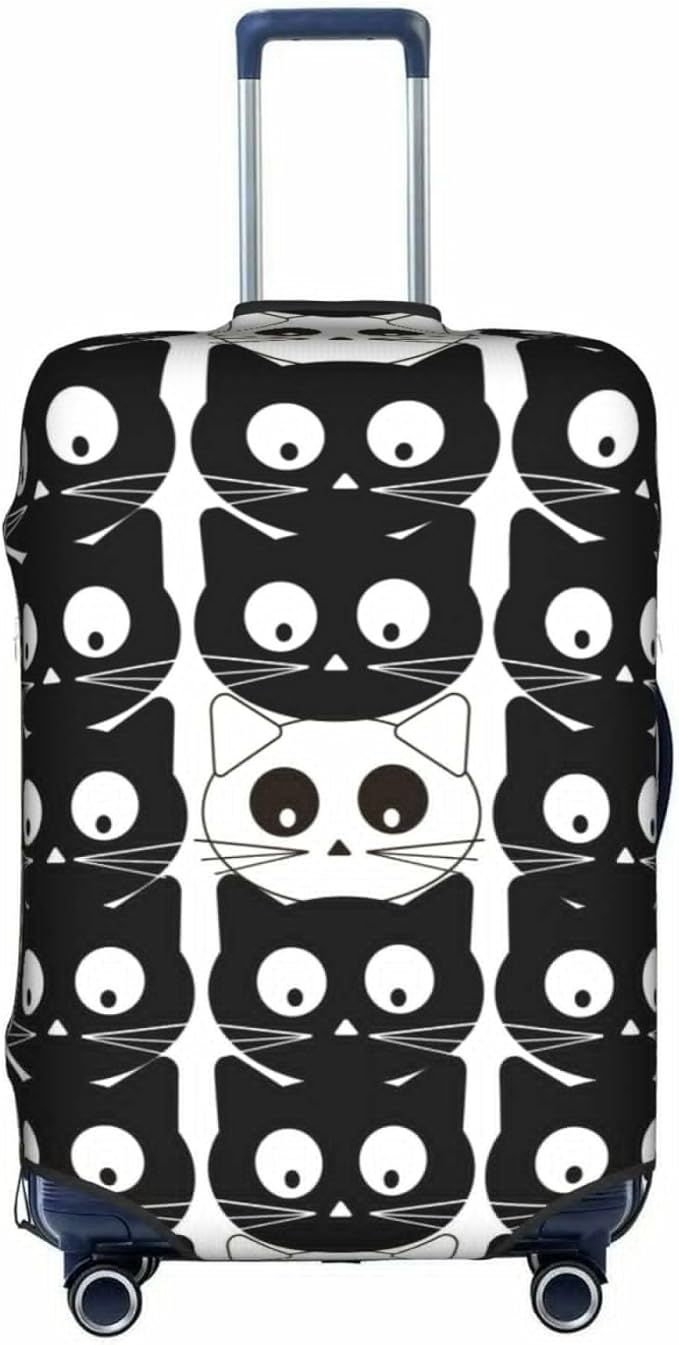 Travel Luggage Cover Suitcase Protector, Black White Cats Washable Elastic Stretch Double-sided Anti-scratch Baggage Cover Protector with Concealed Zipper for Wheeled Suitcase Fits 29-32 Inch Luggage