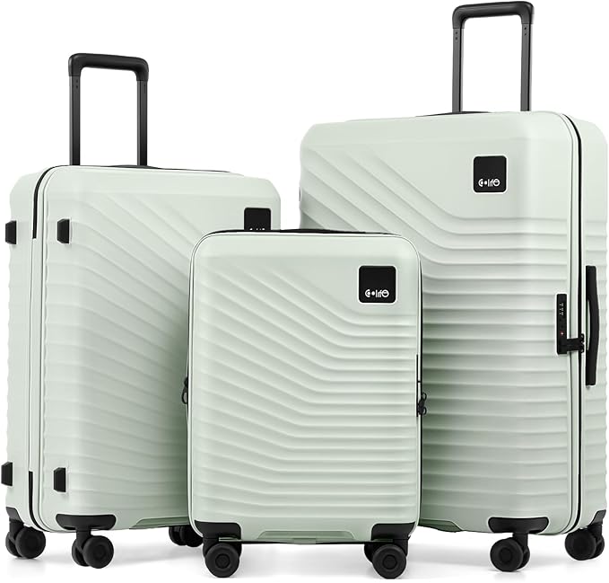 Coolife Luggage 3 Piece Set Hardside Lightweight Suitcases: Upgraded Durable PC Travel Luggage with Dual Spinner Wheels & TSA Lock, 20/24/28 (20'' Expandable Only), Light Green