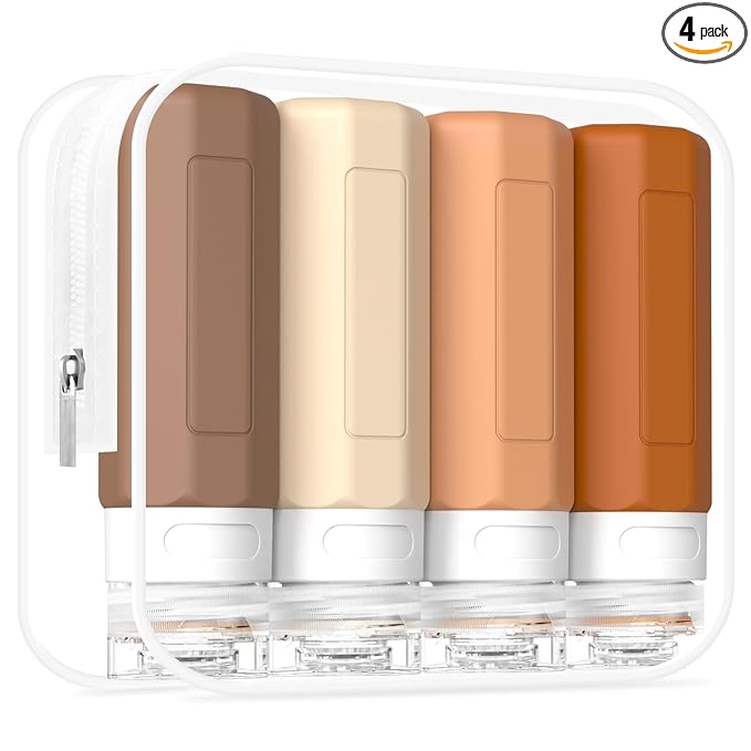 Redfly Travel Bottles for Toiletries, Tsa Approved 3oz Travel Size Containers, Leak Proof Travel Size Toiletries Bottles Silicone, BPA Free Refillable Essentials for Shampoo Conditioners, Apricot