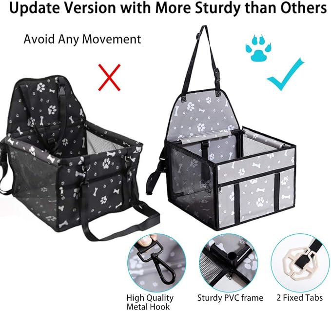 GENORTH Small Dog Car Seats for Small Dogs,Portable Puppy/Pet Car Booster Seat with Clip-On Leash and Mesh Window for Small Pet Up to 11 lbs