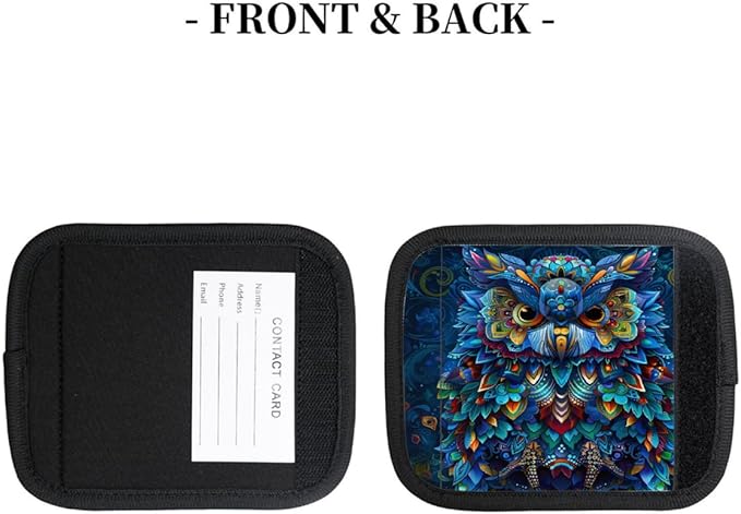 Abstract Colorful Owl 2 Pack Luggage Handle Wrap Set of Neoprene Luggage Tags for Suitcases Bag Strap Wrap Cover Travel Airplane Accessories Covers Markers Sleeve Grips Identifiers Cruise