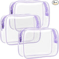 F-color TSA Approved Toiletry Bag 3 Pack Medium - Clear Makeup Bag Travel Quart Size for Women Men, Clear Cosmetic Bag Airport Airline Compliant Carry on Bag, Macaron Purple