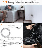 Multi Charging Cable, 5ft 3Pack Multi Charger Cable Nylon Braided Multiple USB Universal 3 in 1 Charging Cord Adapter with Type-C, Micro USB Port Connectors for Cell Phones and More