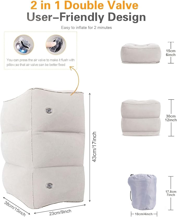 Inflatable Foot Rest Pillow Toddler Airplane Bed Adjustable 3 Layers Height Leg Rest Pillow Airplane Travel Essentials for Office Home Trains Cars