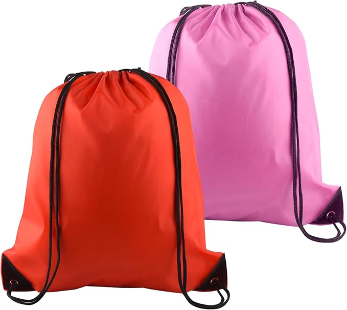 PLULON 2Pcs Drawstring Bags Bulk Drawstring Backpack Pink Red String Backpack Cinch Sack Sport Gym Backpack Bags for Yoga Traveling Outdoor Sports