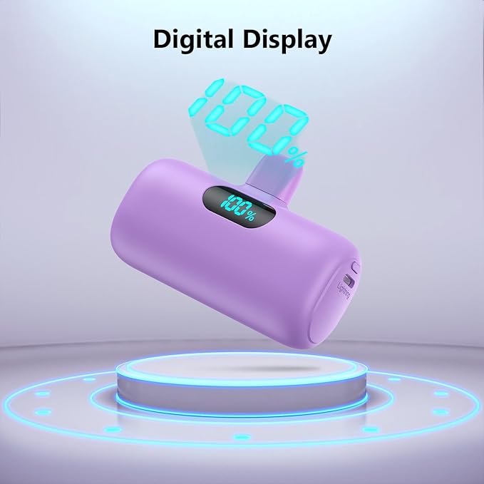 [2 Pack] Mini Portable Charger 5000mAh,Ultra-Compact 15W PD Fast Charging Power Bank,LCD Display Cute Battery Pack Backup Charger Compatible with iPhone 14/14 Pro Max/13 Pro/12/11/XR/8/7-Green+Purple