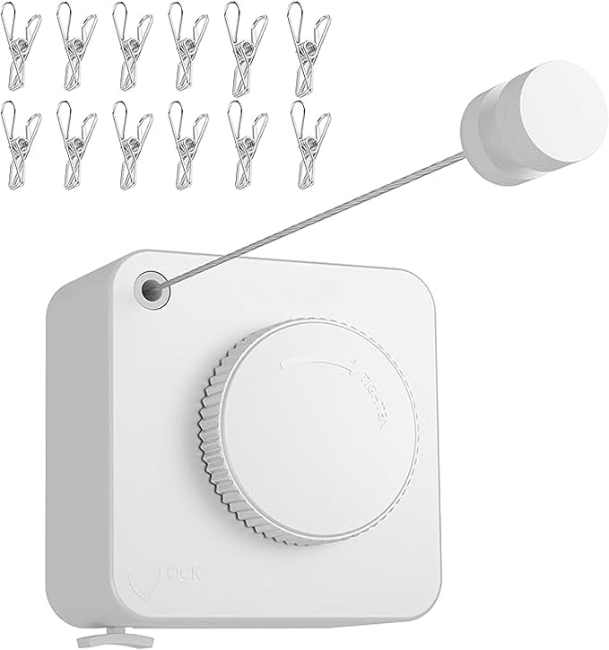 Retractable Clothesline Indoor,Bathroom Clothesline Retracting Heavy Duty Clothes Drying Laundry Line Travel Clothesline for Hotel Room Wall Mounted Stainless Steel Line-13.8 Feets,White