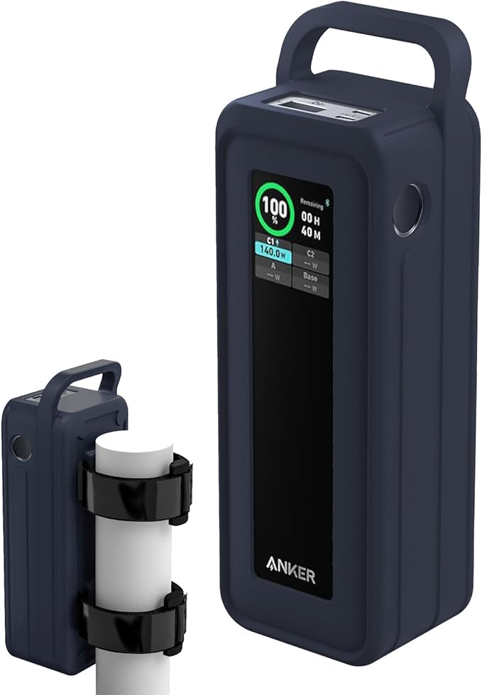Protective Silicone Case for Anker Prime Power Bank 27,650mAh 250W - Portable with Handle & Hook Loop Strap, Anti-Slip & Shockproof Design (Blue)