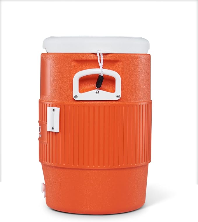 Igloo 5 Gallon Portable Sports Cooler Water Beverage Dispenser with Flat Seat Lid, Insulated Beverage Dispenser, Orange/White