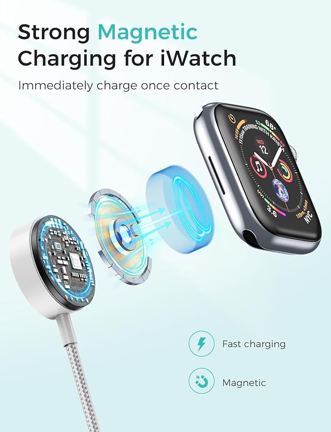 Travel Essentials,4 in 1 for Apple Watch Charger/iPhone Charger/Multi Charging Cable,2026 Cruise Vacation Essentials,USB C/L/Micro Portable Charger for iWatch 11-1/iPhone 17-12,Car,eBook Reader-4FT