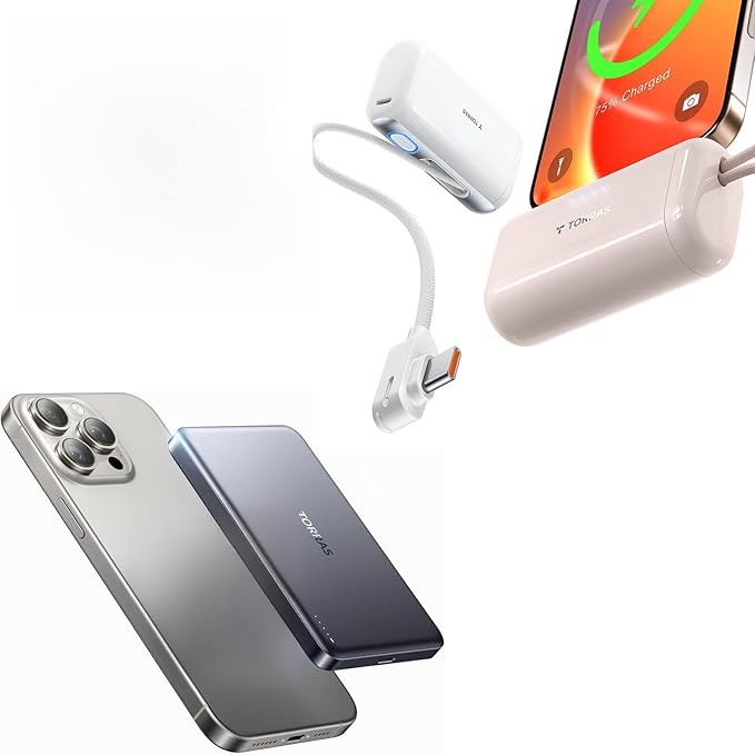 TORRAS Save 20% to Buy Both Together Gray Minimag Power Bank 10000mAh & White Mini Portable Charger 5000mAh