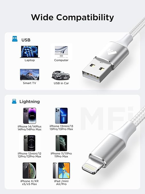 iPhone Charger 10 ft 2Pack [Apple MFi Certified] Long iPhone Charger Cord Fast Charging USB to Lightning Cable Braided iPhone Charging Cord for iPhone 14 13 12 11 Pro Max XR XS X 8 7 6 Plus SE, iPad