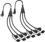 Outdoor 3-Outlet Power Splitter, 90-Degree Flat Plug 1 to 3 Way Outlet Adapter 1.5FT SJTW 16AWG 3-Prong Power Cord Extension Strip with Outlet Cover for Holiday Decoration String Light(2-Pack)