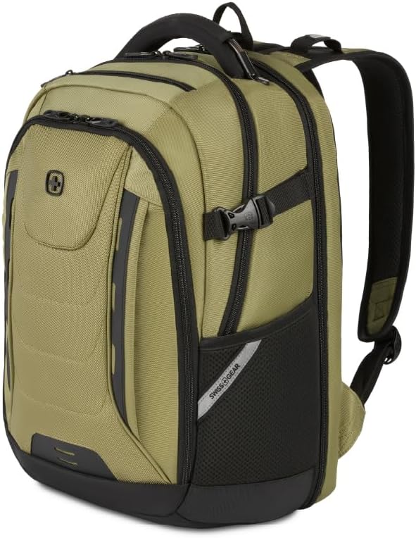SwissGear Travel Tech Pro Laptop Backpack – Fits Laptops up to 16” – ScanSmart TSA-Friendly Backpack with Multiple Organizer Pockets – Olive