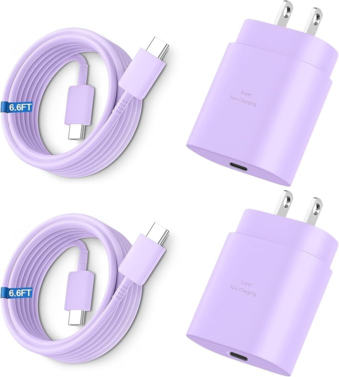 Super Fast Charger Type C, 25W USB C Wall Charger Fast Charging for Samsung Galaxy S26 Ultra/S26/S26+/S25 Ultra/S25/24 Ultra/S24/S23 Ultra/S22 Ultra with 6.6FT Long Android Type C Charger Cable 2Pack