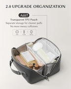 EACHY Travel Makeup Bag, Large Capacity Cosmetic Bag for Women, Waterproof PU Leather, Flat Open Portable Toiletry Bag for Skincare, Brushes & Travel Essentials