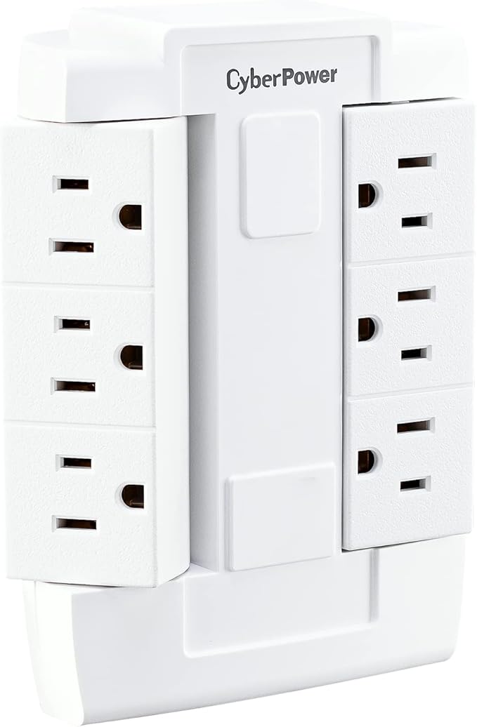 CyberPower GT600P 6 Outlet Swivel Grounded Wall Tap, White (Pack of 2)