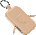 RORRY CharmGo Portable Charger, 5000mAh Portable Charger Power Bank with Built-in Cables, Travel Keychain Battery Pack for Apple Watch and iPhone Air/17/16/15/14/13/12, Honey Beige
