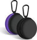 2Pack Round Earbud Case Portable EVA Carrying Case Storage Bag Cell Phone Accessories Organizer with Carabiner for Earphone, Earbud, Earpieces, SD Memory Card, Camera Chips, Black/Purple