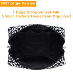 Narwey Cute Cheetah Makeup Bag Travel Cosmetic Bag Organizer Toiletry Bag Make Up Bags with Compartments for Women (Large, Black Leopard-1)
