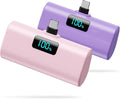 [2-Pack]Portable Charger for iPhone 16/15 Series,5200mAh PD USB C Power Bank Built-in USB-C Connector,Battery Pack Compatible with iPhone 16/16 Plus/16 Pro/16 Pro Max/15 Series,Android (Pink+Purple)