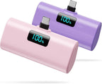 [2-Pack]Portable Charger for iPhone 16/15 Series,5200mAh PD USB C Power Bank Built-in USB-C Connector,Battery Pack Compatible with iPhone 16/16 Plus/16 Pro/16 Pro Max/15 Series,Android (Pink+Purple)