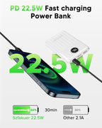 Portable Charger,Ultra Slim 10000mAh 22.5W Power Bank,USB C in/Output Fast Charging Mini Battery Pack Compatible with iPhone 17 16 15 14 Samsung S23 S22 S21 Google iPad etc (White)