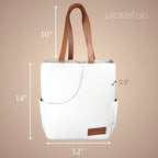 Designer Pickleball Bags for Women | Canvas & Vegan Leather Pickle Ball Tote Bag with Cover Pockets for 4 Paddles | 14"x12"x5.5" Small/Medium Tote Bag with Paddle Pocket & Fence Hook