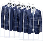 Clear Garment Bags for Hanging Clothes Travel (Set of 6) Suit Bags for Closet Storage Clothes Storage Bags Closet Cover for Open Closet with Zipper for Coats, Jackets, Shirts