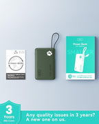 INIU 45W Power Bank, Fast Charging Portable Charger with Built-in USB C Cable, 10000mAh Small Type C Powerbank, Battery Pack for iPhone 17 16 15 14, iPad, Samsung S25 S24 etc Travel Camping, Green