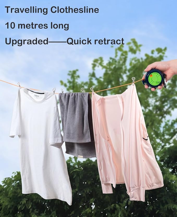 Travel Clothesline, 32ft/10M Portable Retractable Camping Clothesline, Cruise RV & Camping Essentials Drying Line, Outdoor Camper Accessories
