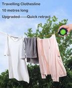Travel Clothesline, 32ft/10M Portable Retractable Camping Clothesline, Cruise RV & Camping Essentials Drying Line, Outdoor Camper Accessories