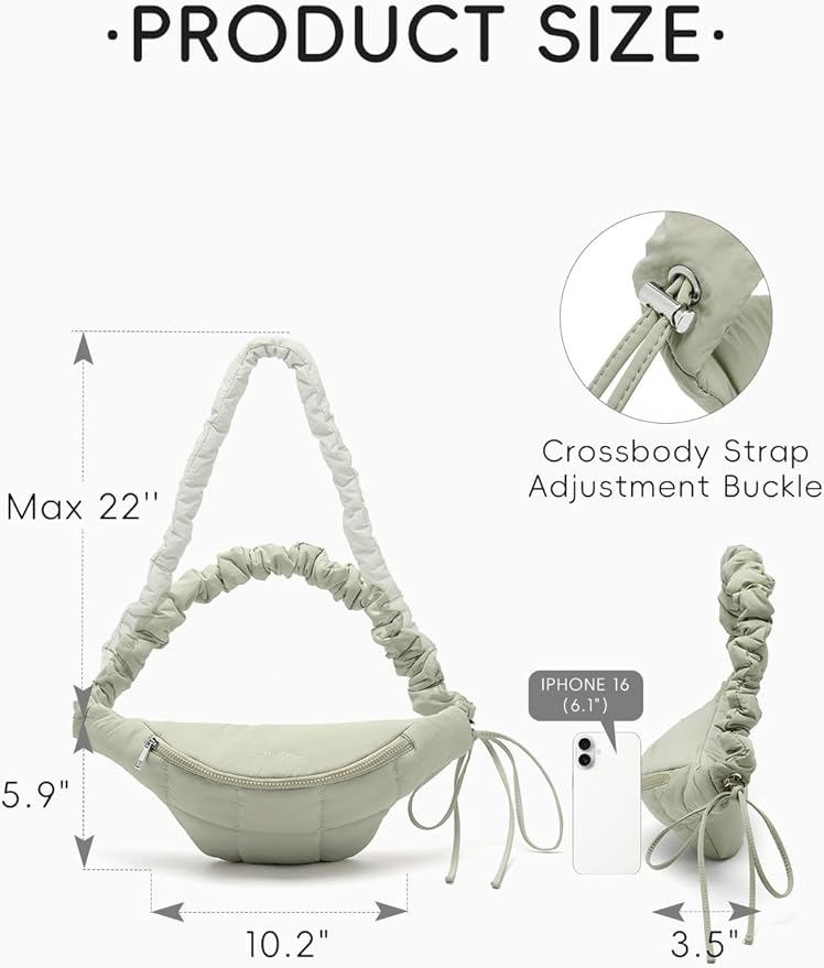 WESTBRONCO Puffer Fanny Packs for Women Small Crossbody Sling Bag, Nylon Quilted Belt Bag for Travel Hiking Running Waist Bag with Adjustable Strap