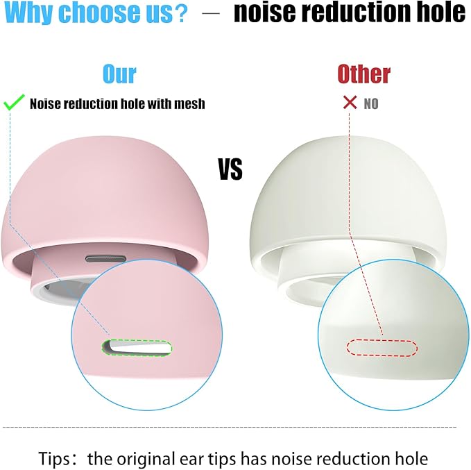 3 Pairs Replacement Ear Tips for AirPods Pro 1st & 2nd Generation with Noise Reduction Hole, Silicone Ear Tips for AirPods Pro with Portable Storage Box and Fits in Charging Case (Medium, Pink)