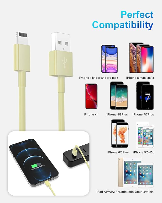 4 Pack [Apple MFi Certified] Apple Charging Cables 6ft, iPhone Chargers Lightning Cable 6 Foot, Fast iPhone Charging Cord for iPhone 14/14Pro/13/13Pro/12/11/11Pro/11Max/ X/XS/XR/XS Max/8, ipad(Yellow)