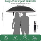 4-in-1 Inverted Travel Umbrella Compact, Automatic Large Umbrellas for Rain & Sun, Portable Windproof Umbrella for Backpack, Reverse Folding Umbrella for UV with Reflective Strips,Lightweight