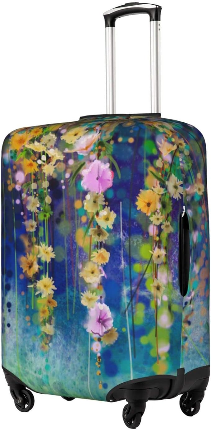 Travel Luggage Cover Suitcase Protector, Abstract Spring Flower Watercolor Thicker Elastic Stretch Anti-scratch Luggage Sleeve with Concealed Zipper for Wheeled Suitcase Fits 29-32 Inch Luggage