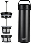 ESPRO Go P0 Ultralight French Press Coffee Maker for Travel, Vacuum Insulated Stainless Steel, 16 Ounces, Matte Meteorite Black