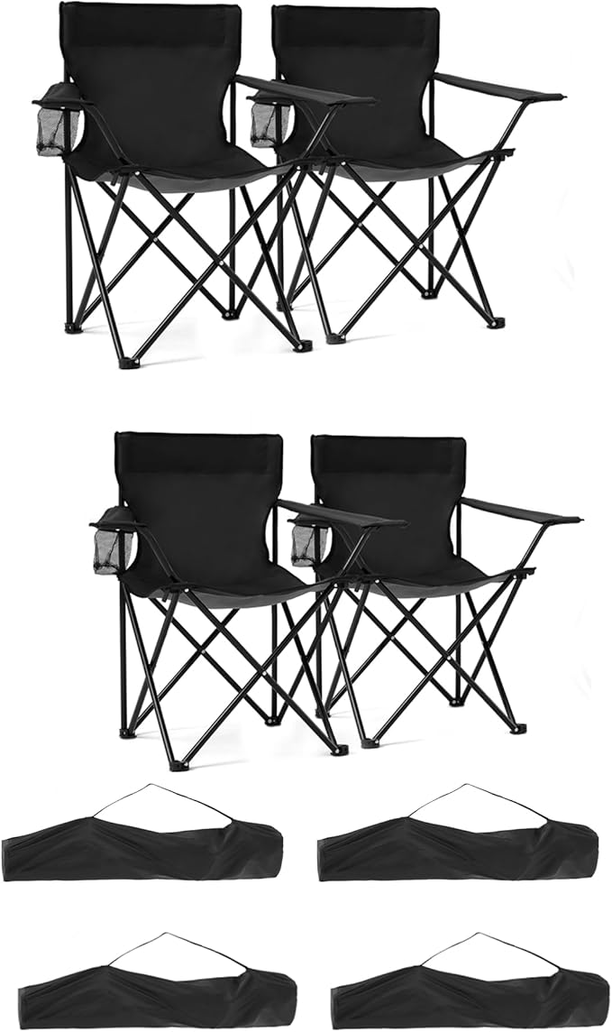 4 Pack Lightweight Camping Chairs Folding Lawn Chair Outdoor Beach Chair with Cup Holder & Carry Bag for Outside Sports, Fishing, Hiking, Travel, Picnic, Backyard (Black, 4pack)