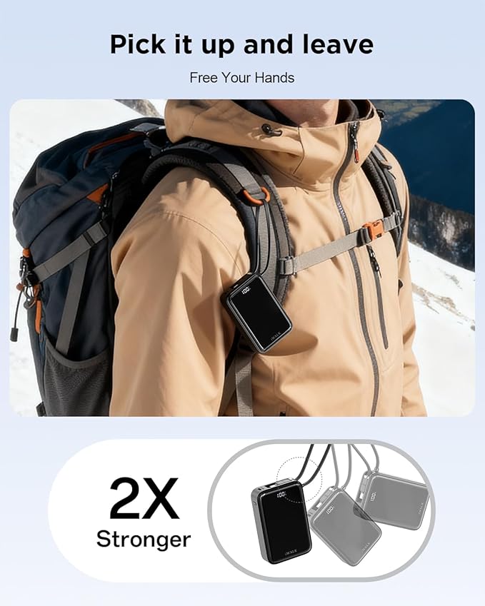 iWALK Portable Charger, 10000mAh 45W PD Power Bank, USB C in&Out Fast Charging Battery Pack with Phone Stand, Travel Essential Powerbank for iPhone 17 16 15 14 13 12 Samsung S25 MacBook etc,Black