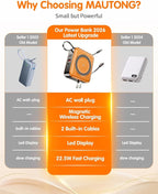 6-in-1 for Magsafe Portable Charger with Built-in Cables & Wall Plug,10000mAh Magnetic Wireless Power Bank,22.5W Fast Charging USB C Battery Pack,Travel Essentials for iPhone 17/16/15/14/13/12,Orange